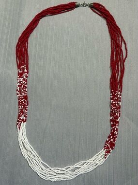 Red/white seed beaded necklace